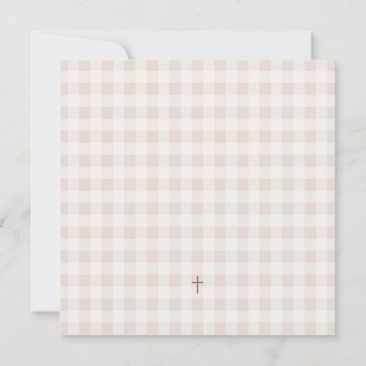 Minimal Gingham Baptism Christening Square Einladu Einladung (Rückseite)