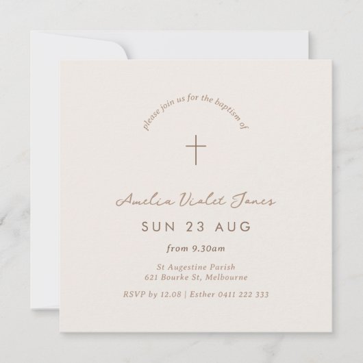 Minimal Gingham Baptism Christening Square Einladu Einladung (Vorderseite)