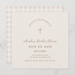 Minimal Gingham Baptism Christening Square Einladu Einladung