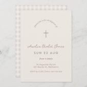 Minimal Gingham Taufe Christening Cross Einladung (Vorne/Hinten)