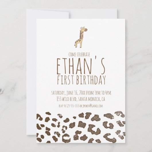 Minimal Giraffe Thema Geburtstag Einladung (Vorderseite)