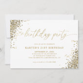 Minimal Glam White Gold Confetti Erwachsene Geburt Einladung (Vorderseite)