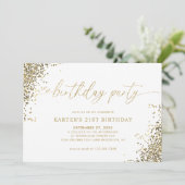 Minimal Glam White Gold Confetti Erwachsene Geburt Einladung (Stehend Vorderseite)