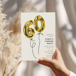 Minimal Gold 60 Ballon 60. Geburtstagsparty Einladung