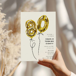 Minimal Gold 80 Ballon 80. Geburtstagsparty Einladung