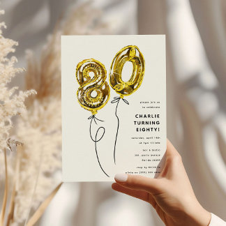 Minimal Gold 80 Ballon 80. Geburtstagsparty Einladung