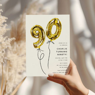 Minimal Gold 90 Ballon 90. Geburtstagsparty Einladung