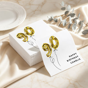 Minimal Gold 90 Luftballon 90. Geburtstagsfeier Serviette