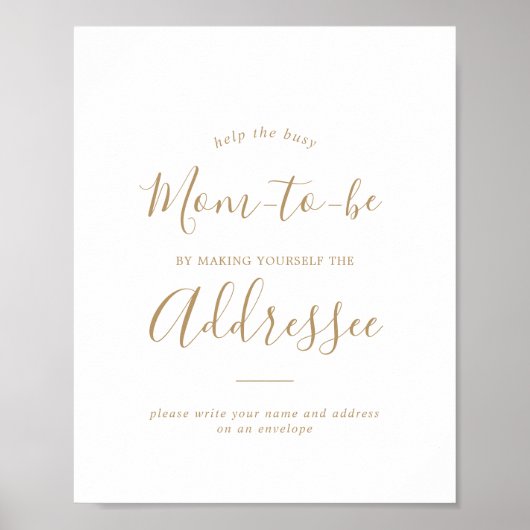 Minimal Gold Baby Shower Address an Envelope Sign Poster (Vorne)