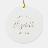 Minimal Gold Baby's First Christmas Newborn Foto Keramik Ornament (Vorne)