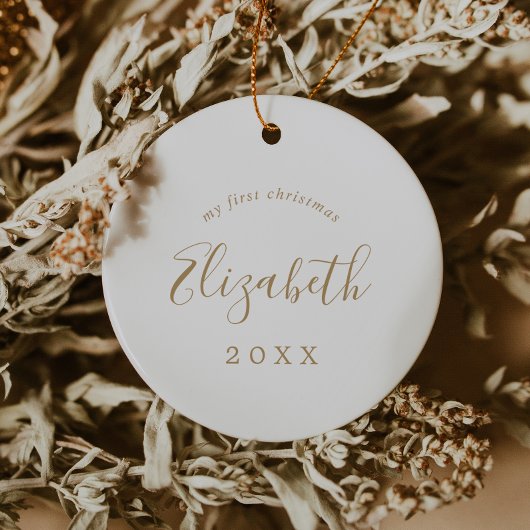 Minimal Gold Baby's First Christmas Newborn Foto Keramik Ornament