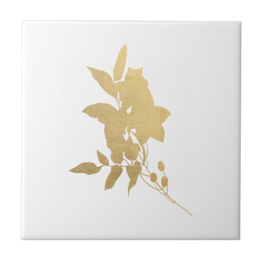 Minimal Gold Blume Bouquet Silhouette Fliese (Vorderseite)