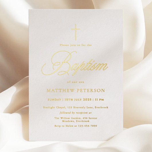 Minimal Gold Calligraphy Baptism Folieneinladung