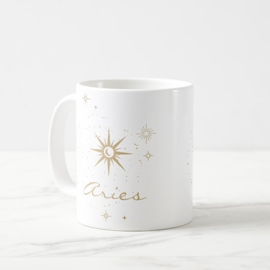 Minimal Gold Celestial Aries Zodiac Sign Kaffeetasse (Vorderseite Links)