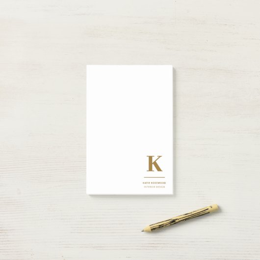 Minimal Gold Elegant Anspruchsvolles Luxe Monogram Post-it Klebezettel (Auf Schreibtisch)
