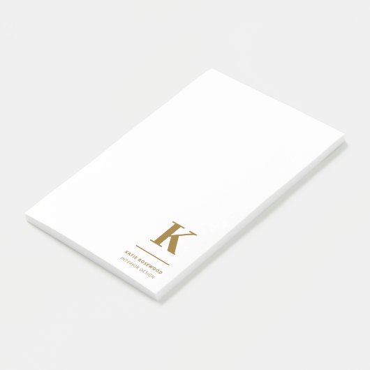 Minimal Gold Elegant Anspruchsvolles Luxe Monogram Post-it Klebezettel (angewinkelt)