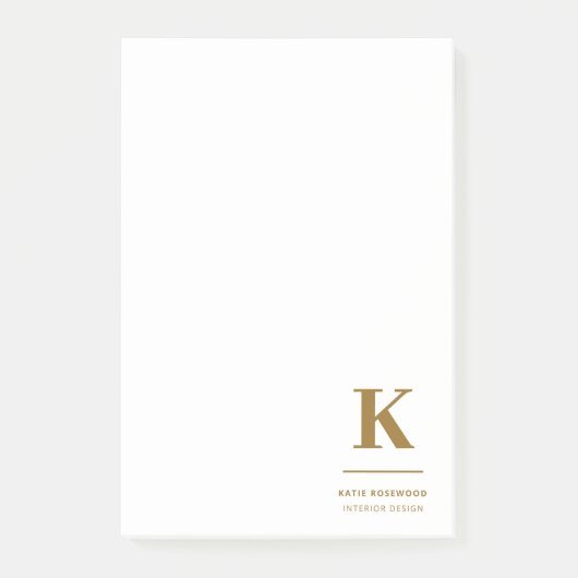 Minimal Gold Elegant Anspruchsvolles Luxe Monogram Post-it Klebezettel (Vorderseite)