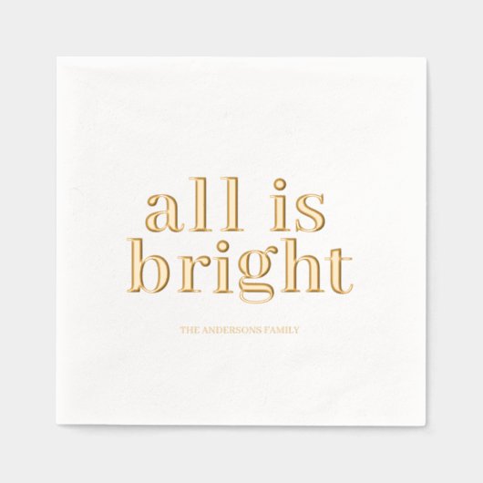 Minimal Gold Foil “All Is Bright” Servietten Mit Folie (Vorderseite)