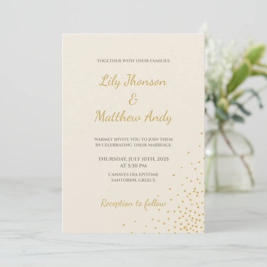 Minimal Gold Foil Dot Hochzeit Einladung (Stehend Vorderseite)