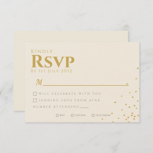 Minimal Gold Foil Dot Wedding RSVP Card (Vorne/Hinten)