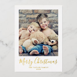 Minimal Gold Foil Frohe Weihnachts Portrait Foto Folien Feiertagskarte