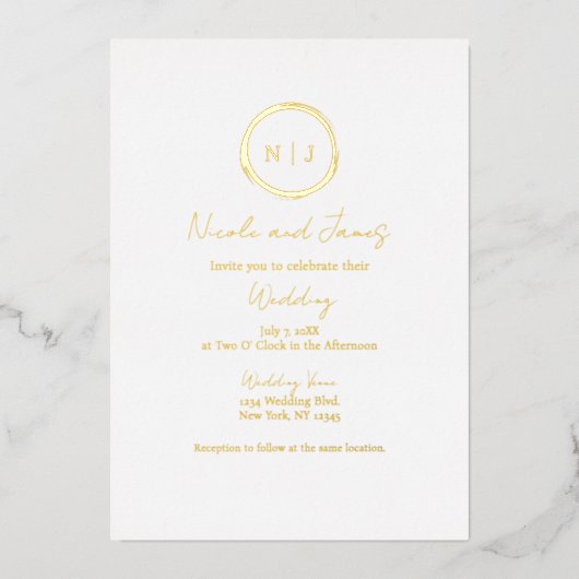 Minimal Gold Foil White Modern Glam Wedding Folieneinladung (Vorderseite)