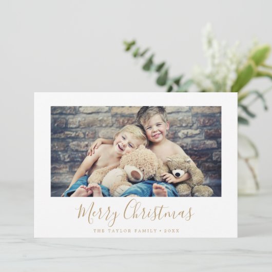 Minimal Gold frohe Weihnachten Familie News Landsc (Stehend Vorderseite)