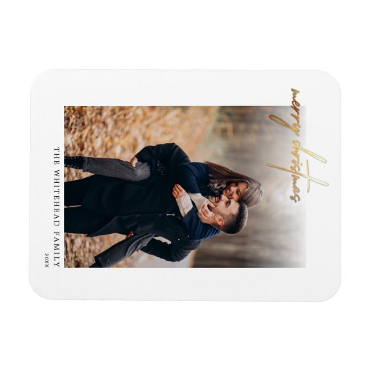 Minimal Gold Frohe Weihnachtskarte Weiß Magnet (Horizontal)