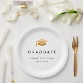 Minimal Gold Grad Cap Moderne Graduierungspartei Pappteller