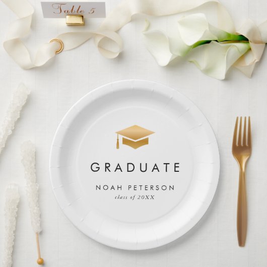 Minimal Gold Grad Cap Moderne Graduierungspartei Pappteller (Hochzeit)