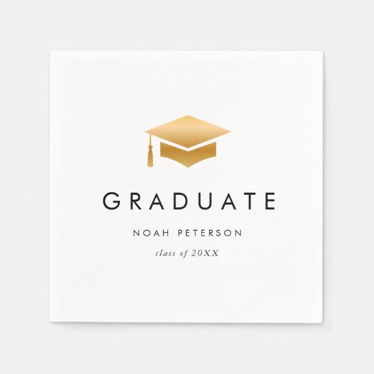 Minimal Gold Grad Cap Moderne Graduierungspartei Serviette (Vorderseite)