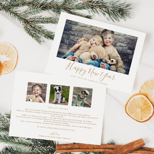 Minimal Gold Happy New Year Family News Landschaft Feiertagskarte