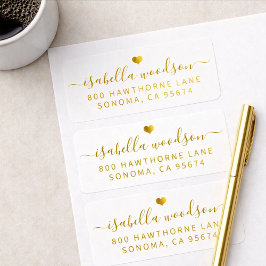 Minimal Gold Heart Script Signature Name  Adressaufkleber