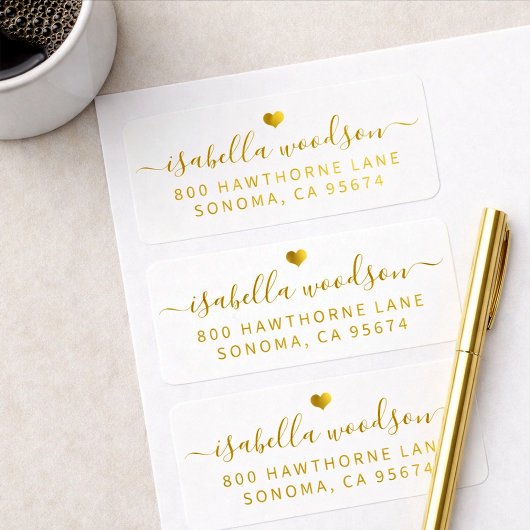 Minimal Gold Heart Script Signature Name  Adressaufkleber