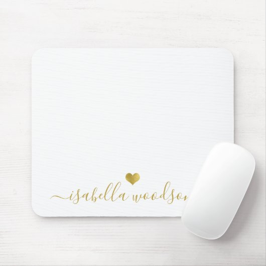 Minimal Gold Heart Script Signature Name  Mousepad (Mit Mouse)