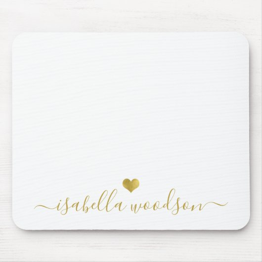 Minimal Gold Heart Script Signature Name  Mousepad (Vorne)