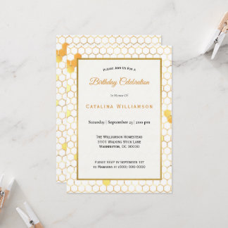 Minimal Gold Honeycomb Geburtstag Einladung