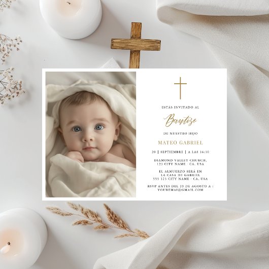 Minimal Gold Invitaciones Para Bautizo Foto Einladung