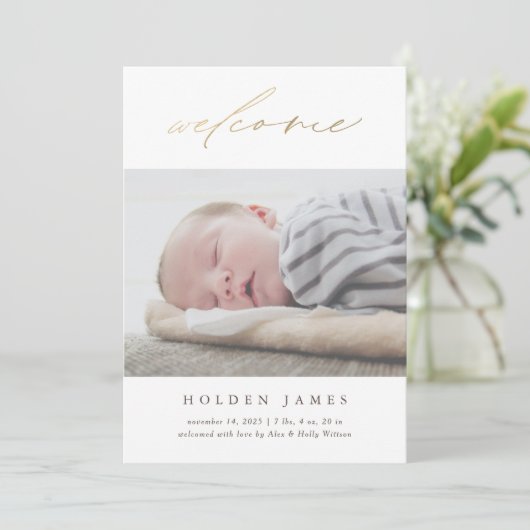 Minimal Gold Kalligraphie Scripting Willkommensgeb Ankündigung (Stehend Vorderseite)