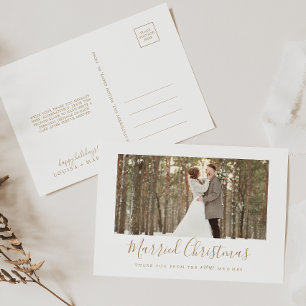 Minimal Gold Married Christmas Newlywed Thank You Feiertagspostkarte