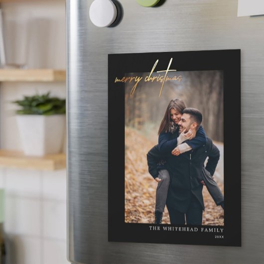 Minimal Gold Merry Christmas Black Magnetic Card Magnetkarte