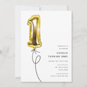 Minimal Gold One Ballon 1. Geburtstag Party Einladung (Vorderseite)