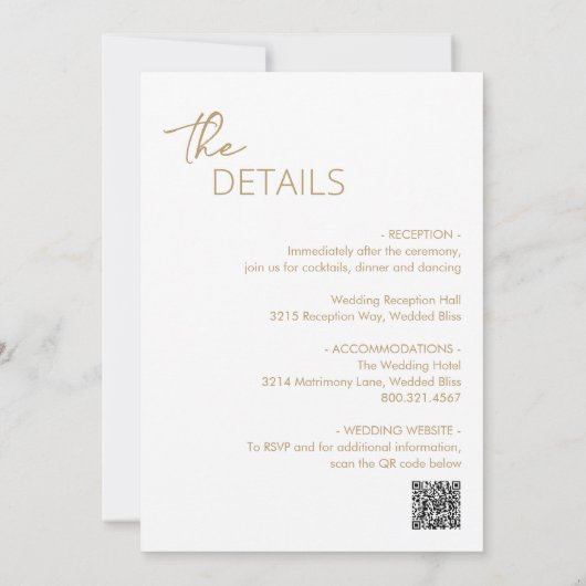 Minimal Gold QR Code Moderne Hochzeit Einladung (Rückseite)