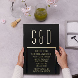 Minimal Gold Rahmen Elegante Schwarze Hochzeit Folieneinladung