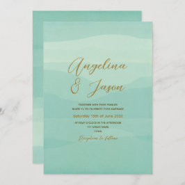 Minimal Gold Sage Green Wedding Einladung
