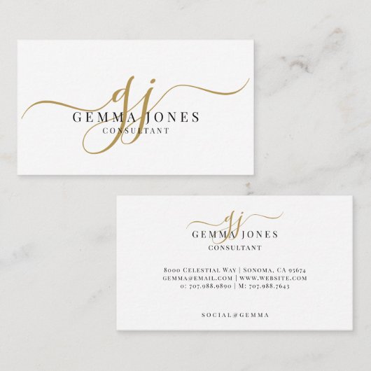 Minimal Gold Script Monogram Consultant Visitenkarte (Vorne/Hinten)