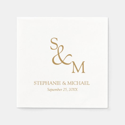 Minimal Gold Script Monogram Wedding Serviette (Vorderseite)