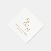 Minimal Gold Script Monogram Wedding Serviette (Ecke)