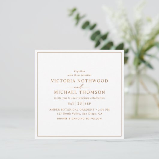Minimal Gold Script Square Wedding Einladung (Stehend Vorderseite)