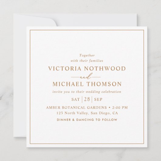 Minimal Gold Script Square Wedding Einladung (Vorderseite)